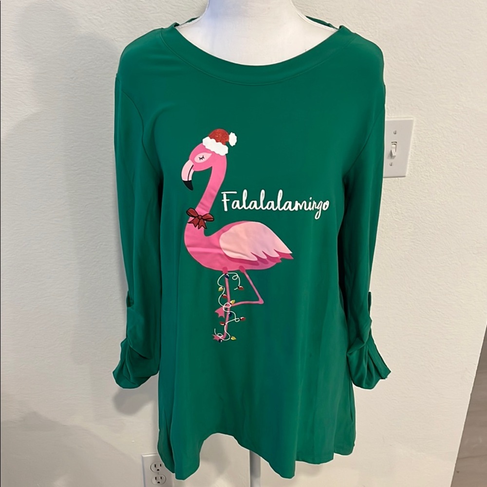 Green Flamingo Holiday Top